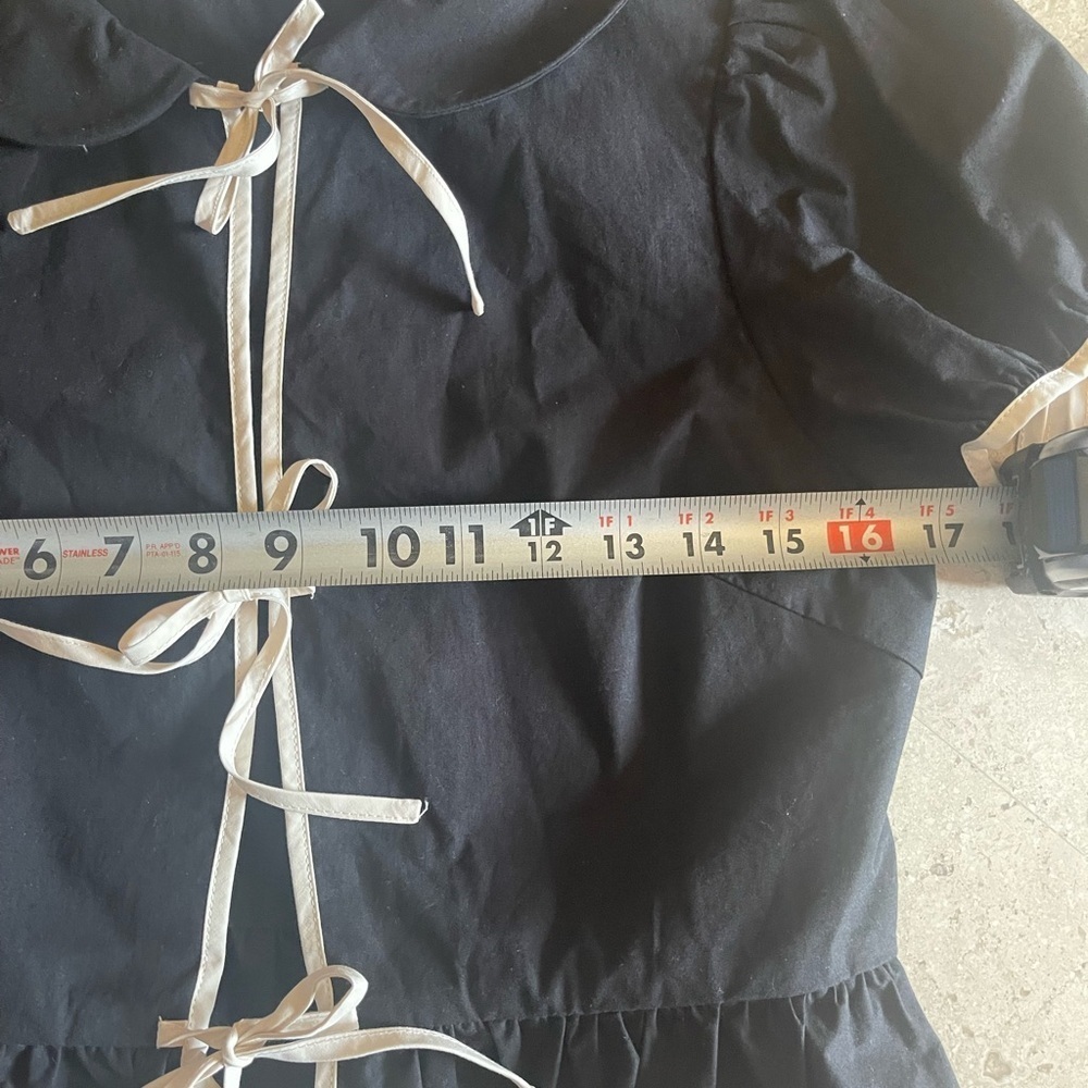 Black Puff Sleeve Blouse with Ribbon Detail - Picture 3 of 5